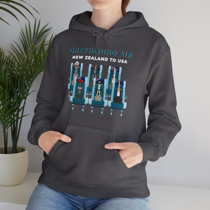 Greyhound Air Hooded Sweatshirt, New Zealand to USA Classic Fit, Original Design, Unisex