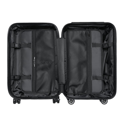 inside view opened suitcase zippers pockets straps black