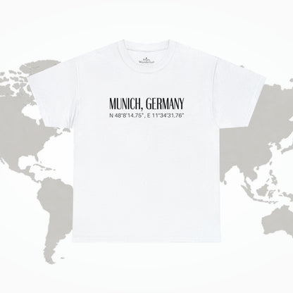 Munich Germany Coordinates T-Shirt, Modern Travel Tee