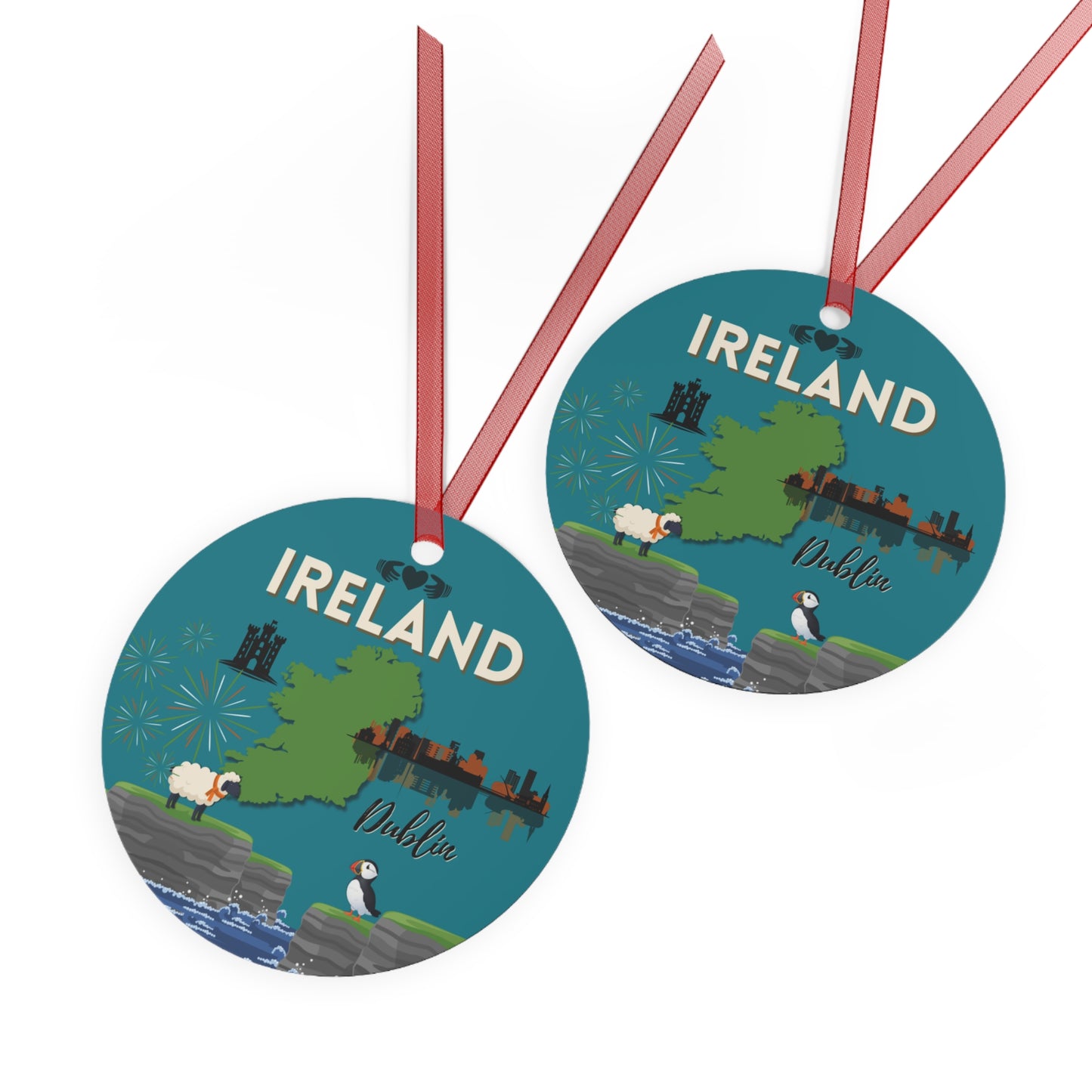 Ireland Travel Ornament – Cliffs of Moher, Puffin, & Dublin Skyline