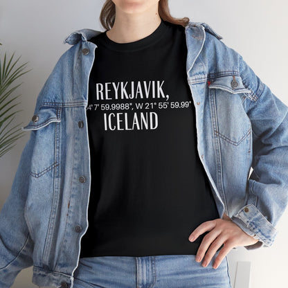 Reykjavik Iceland Coordinates T-Shirt, Modern Travel Tee