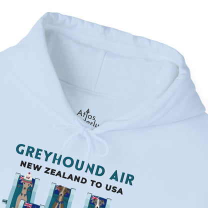 Greyhound Air Hooded Sweatshirt, New Zealand to USA Classic Fit, Original Design, Unisex