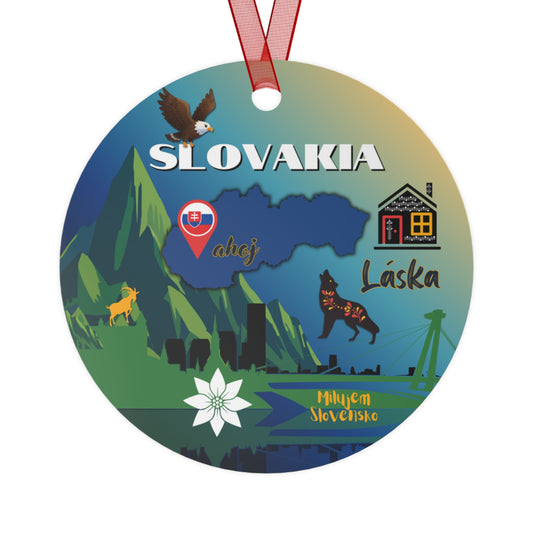 Slovakia Ornament | Double Sided Travel-Inspired Christmas Keepsake Gift | Slovakian Folk Art Goat Glossy
