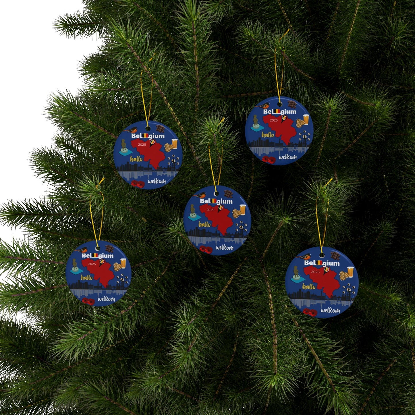 Belgium Ceramic Ornaments Unique Holiday Gift, 2-Sided Print, Travel Souvenir