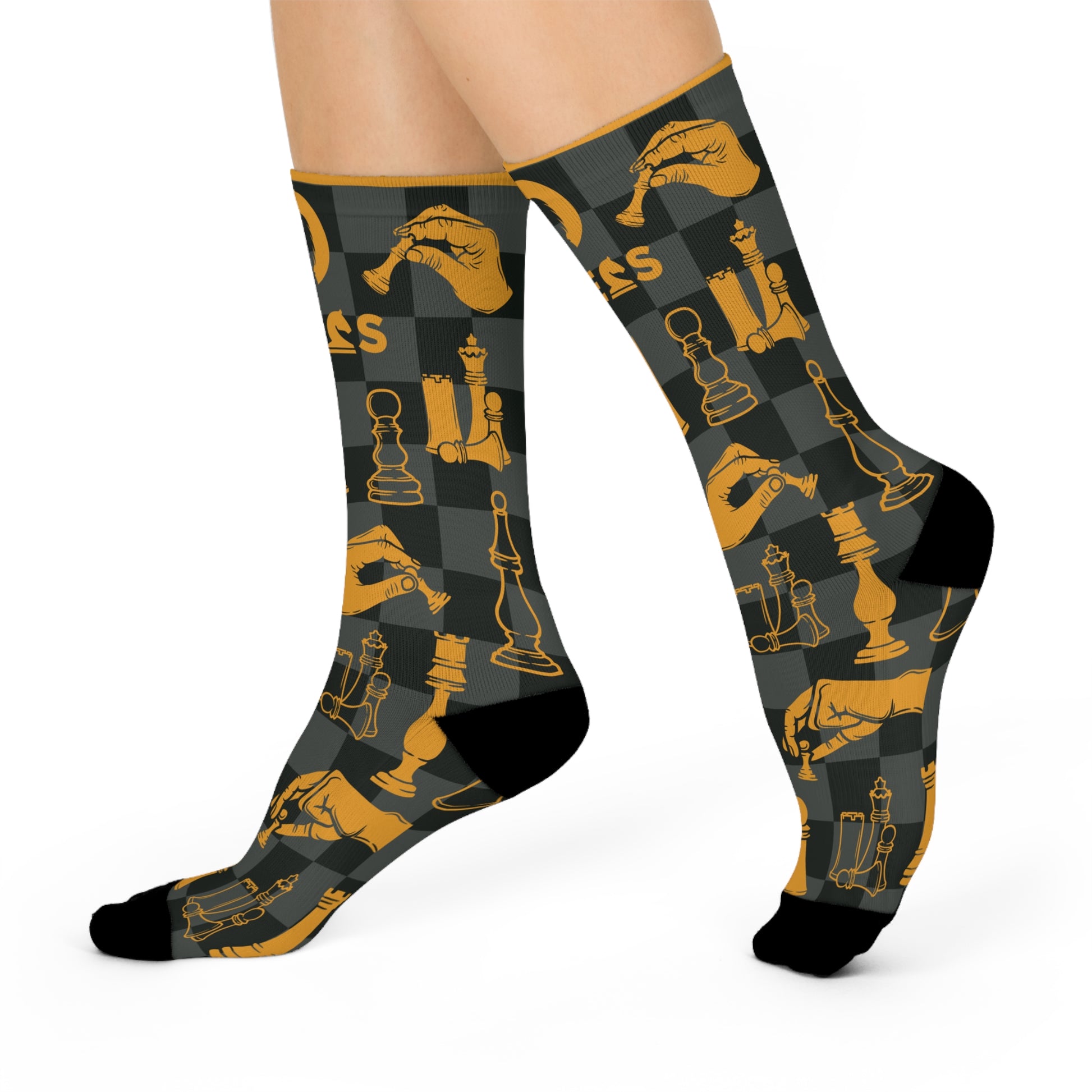 Chess socks grey orange modern chess design side view