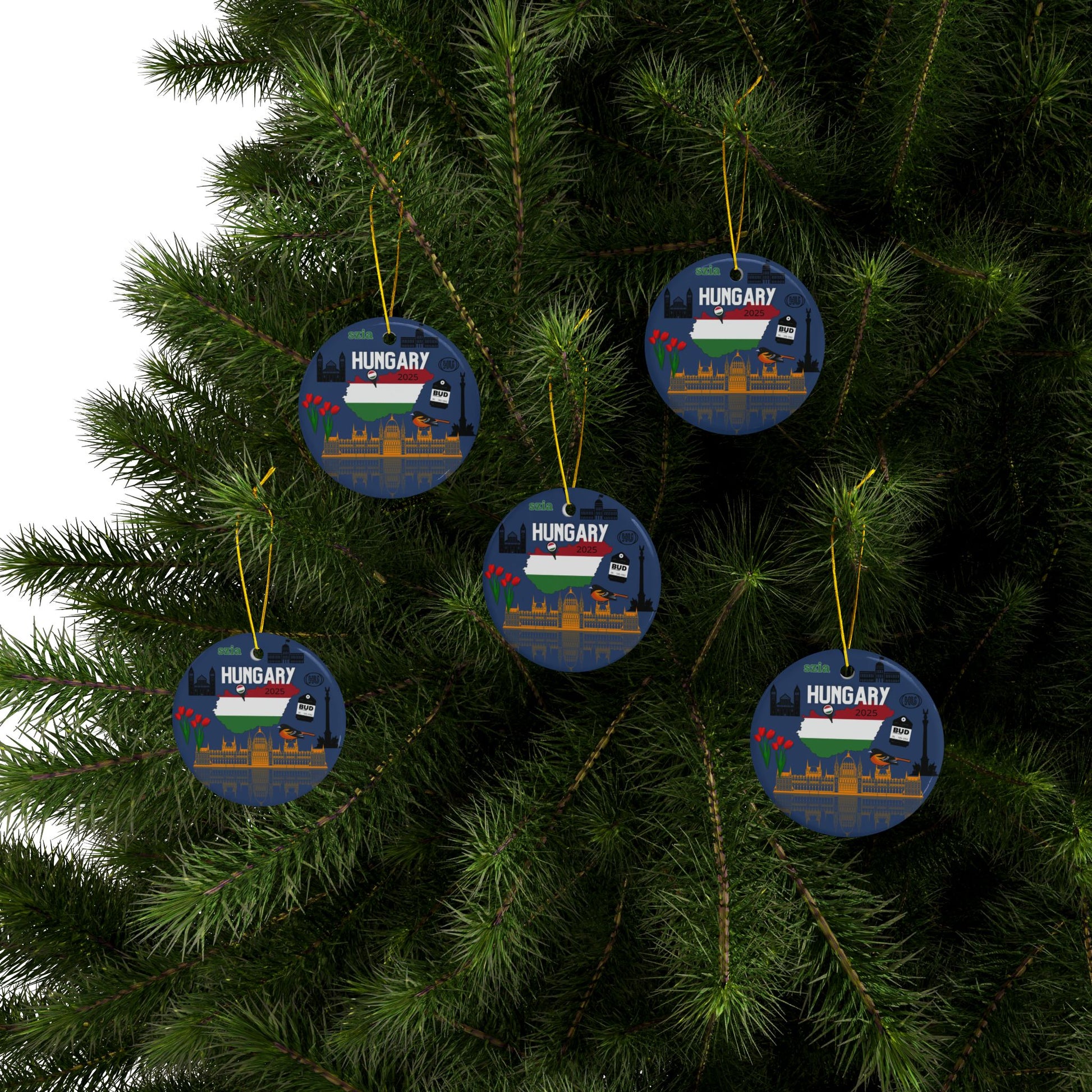 Ornaments with Hungarian design on a Christmas tree