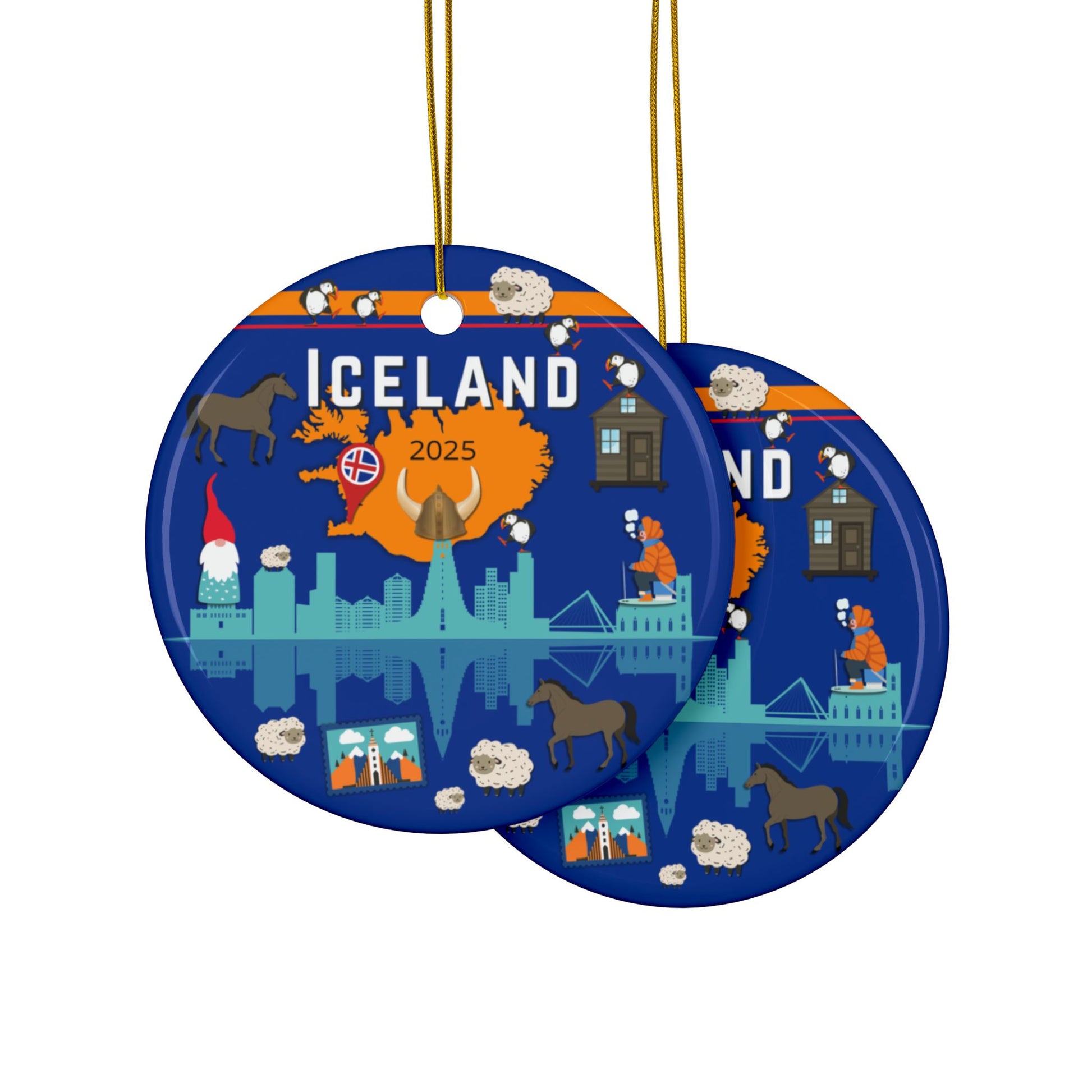 Decorative ornament with Iceland-themed design on a white background