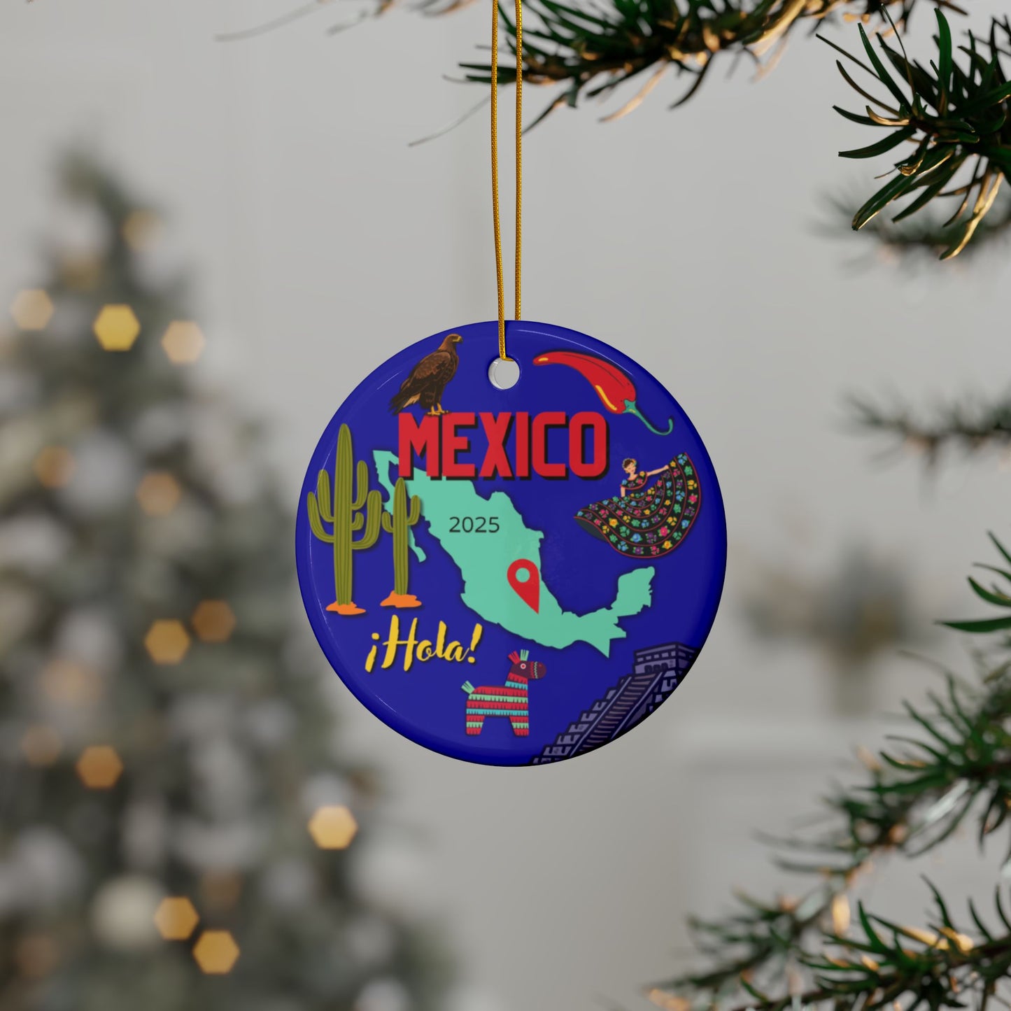 Mexico Ceramic Ornaments Unique Gift, 2-Sided, Mexican Travel Souvenir