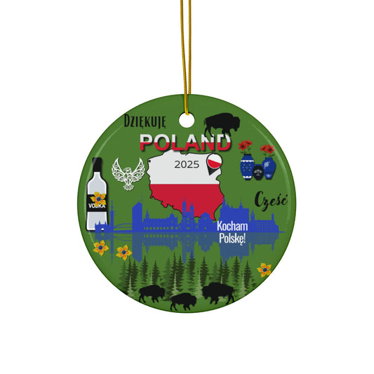 Decorative ornament with Polish-themed graphics and text on a white background