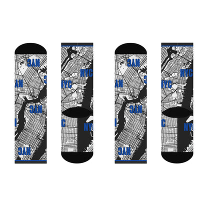 NYC Socks, Blue/ Black Map
