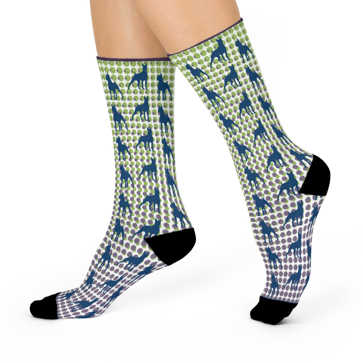 Boxer Dog Crew Socks, blue Boxers on digital looking background, men's, women's, and teens unisex socks - The Dapper Dogg