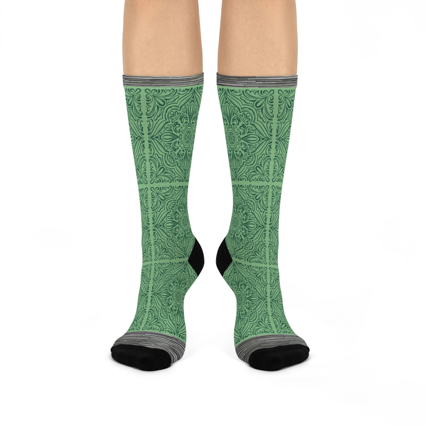 Tile Socks Green Victorian Unisex Adult Stretchy Mid Calf Original