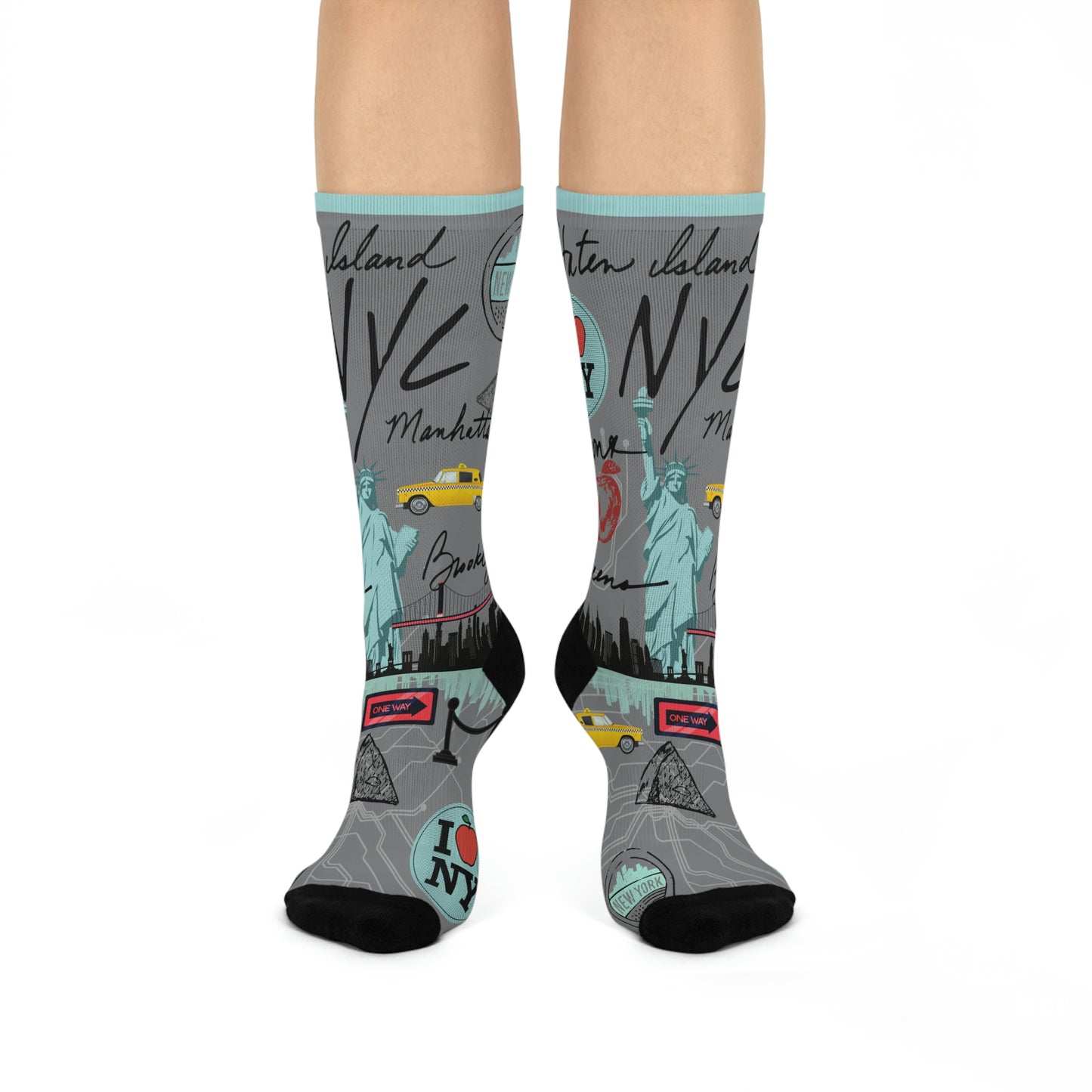 NYC Socks Aqua Map Lady Liberty Unisex Adult Stretchy