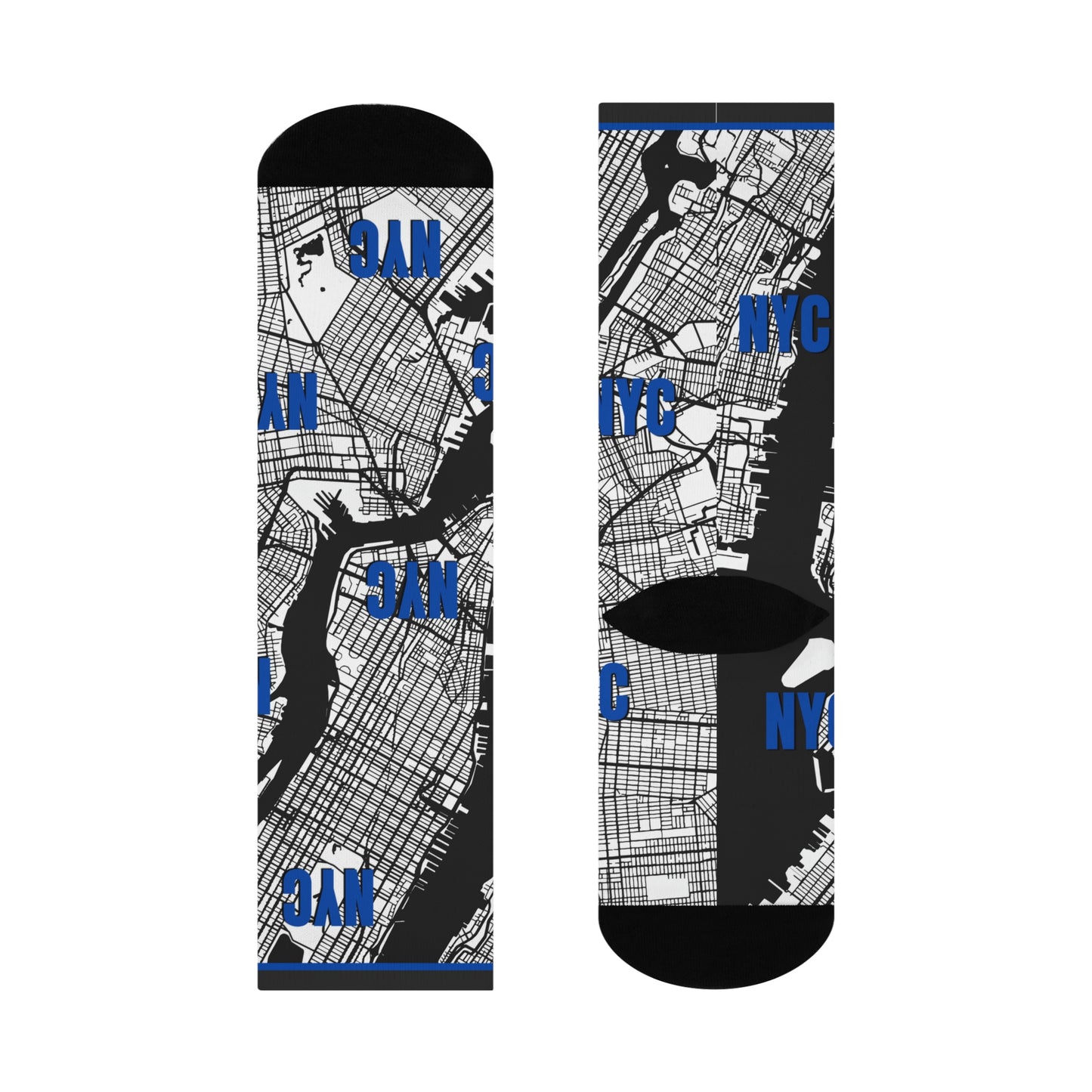 NYC Socks Blue Map Wall Street Unisex Adult Stretchy Mid Calf