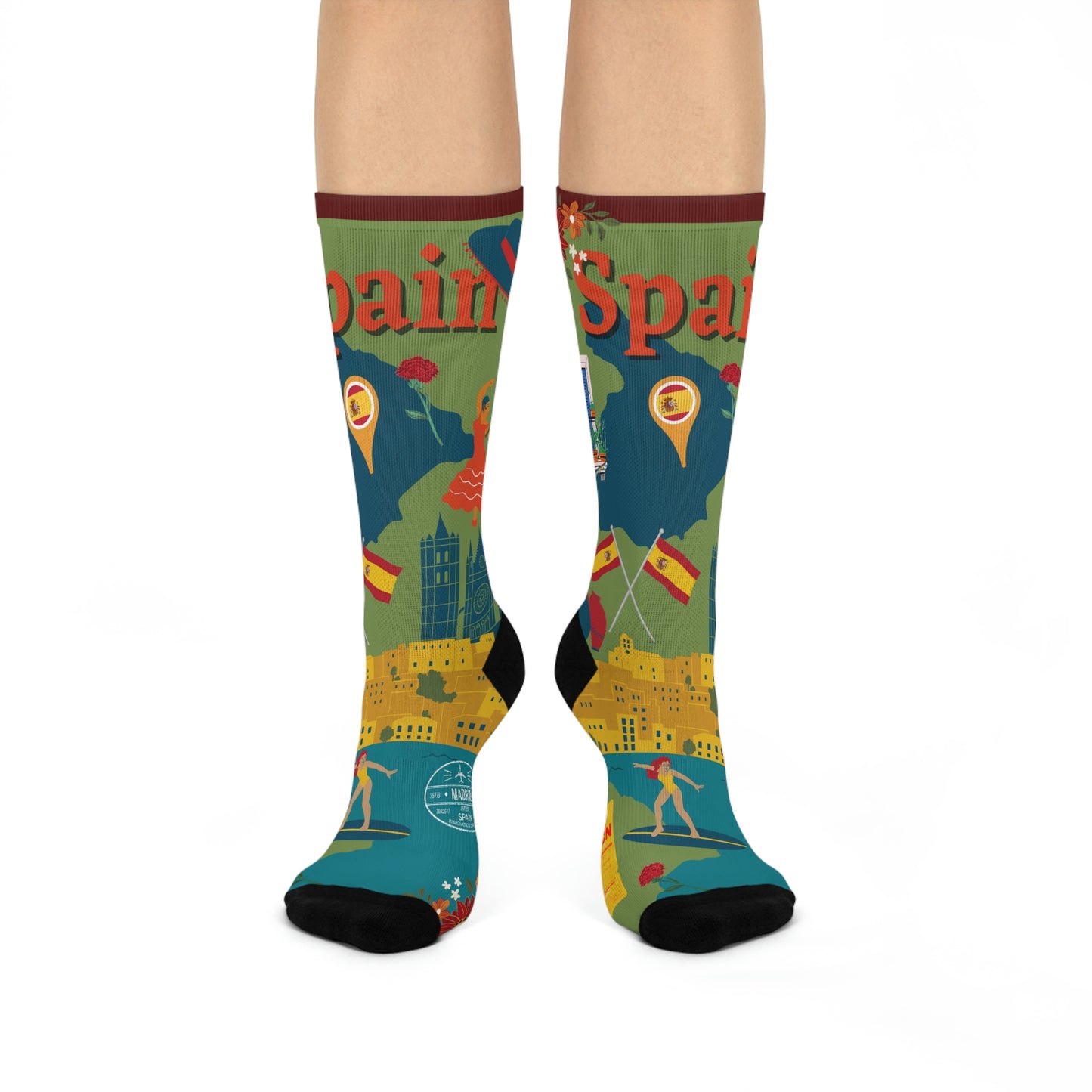 Spain Socks Barcelona Beaches Unisex Adult Stretchy Mid Calf Original