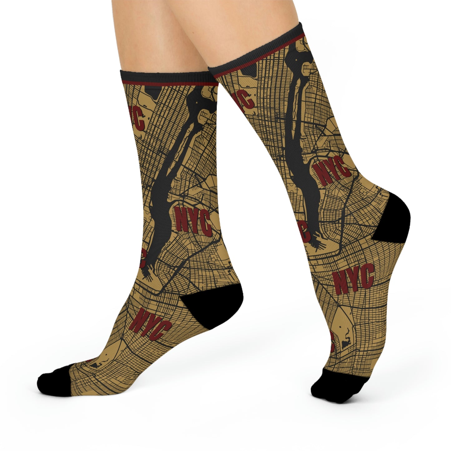 NYC Socks Gold Map Times Square Unisex Adult Stretchy
