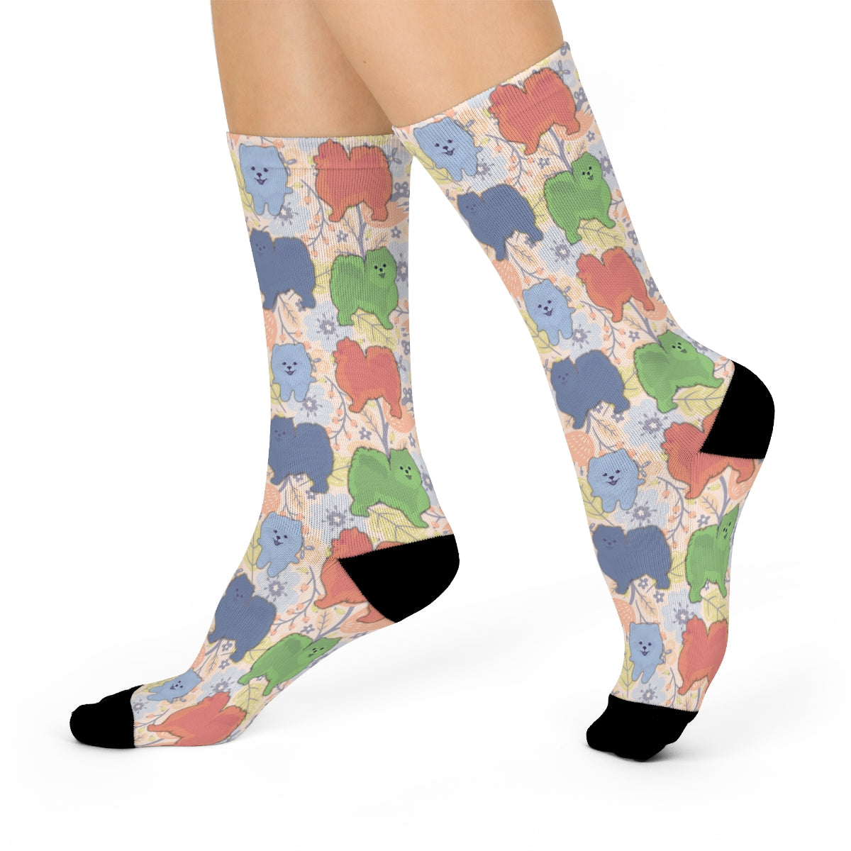 Pomeranian Dog Crew Socks, colorful, pastels, trendy design, men's, women's gift socks - The Dapper Dogg