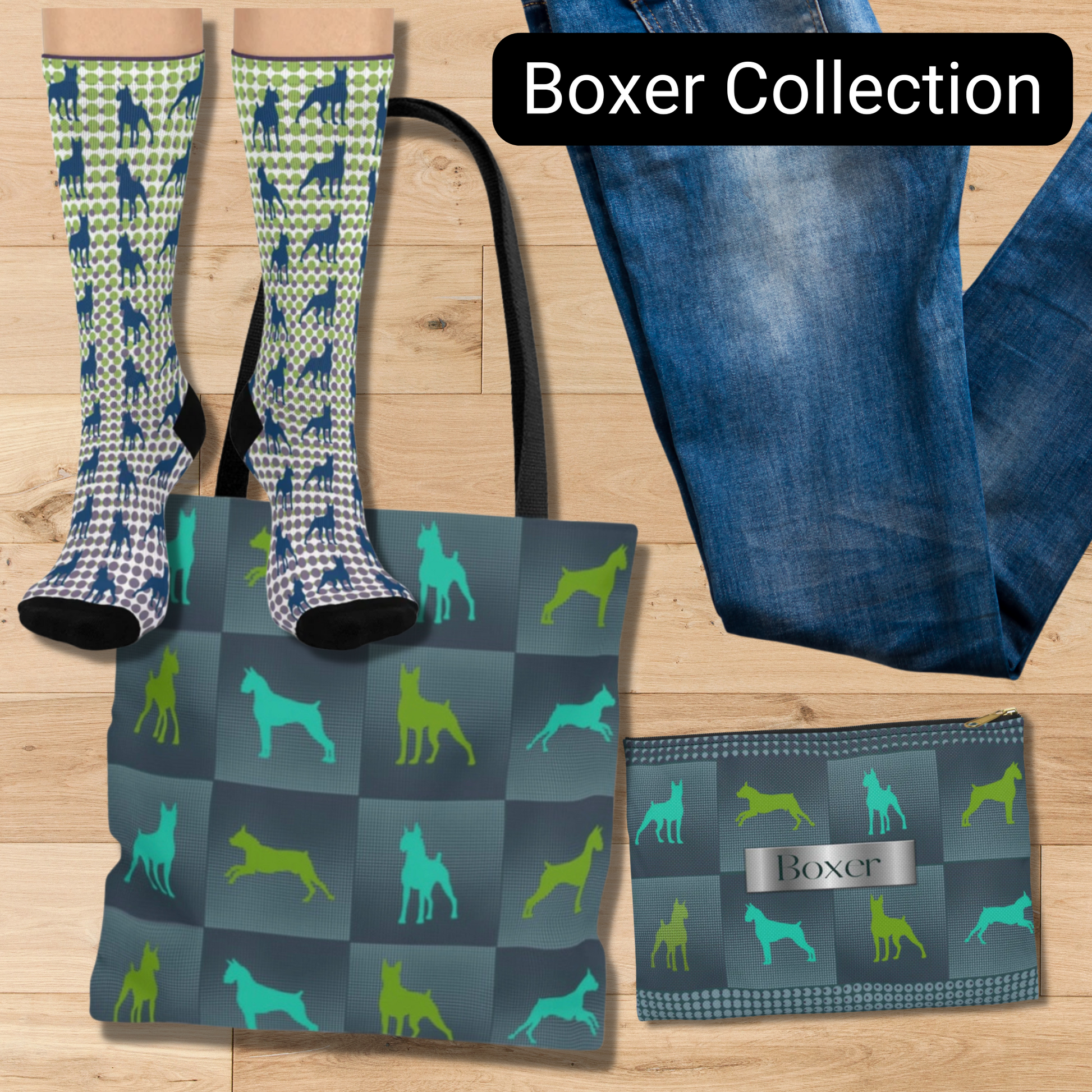 Boxer Dog Crew Socks, blue Boxers on digital looking background, men's, women's, and teens unisex socks - The Dapper Dogg